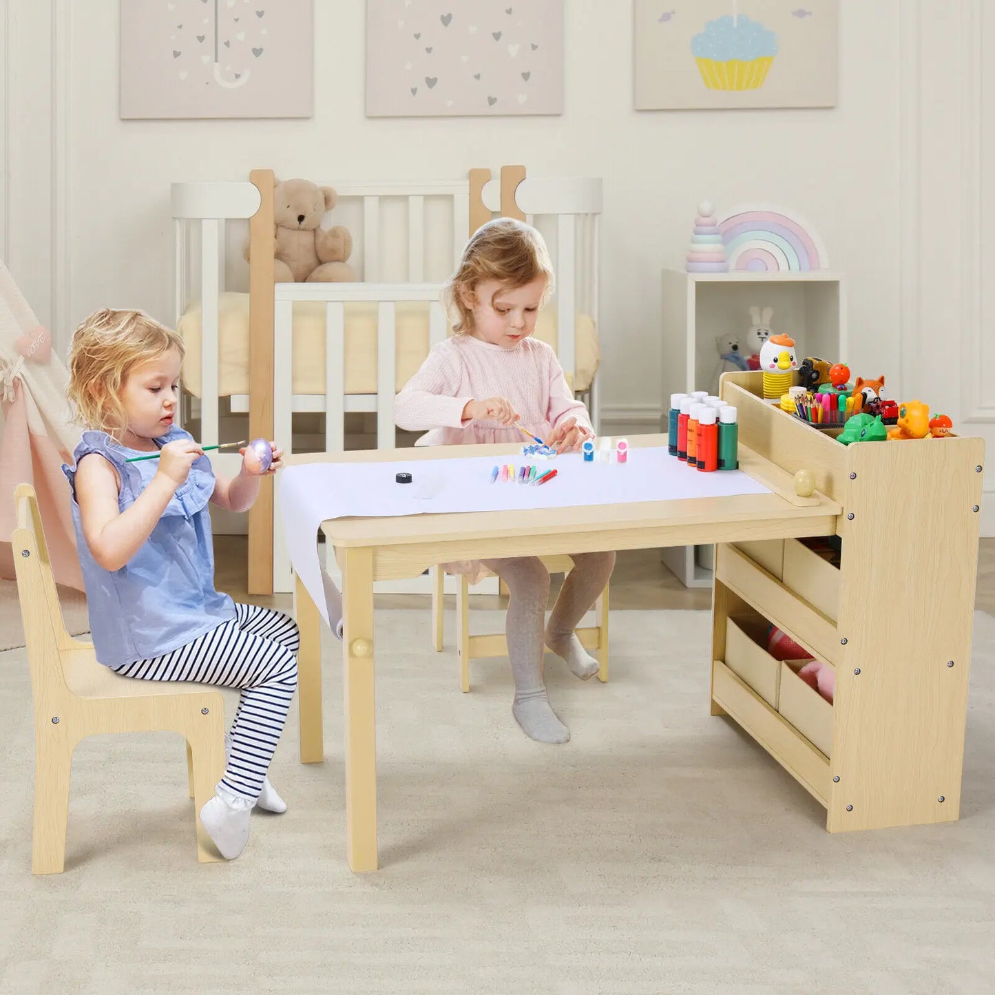 AuAgFinishes Kids Art Table and Chair Set with Storage Shelves
