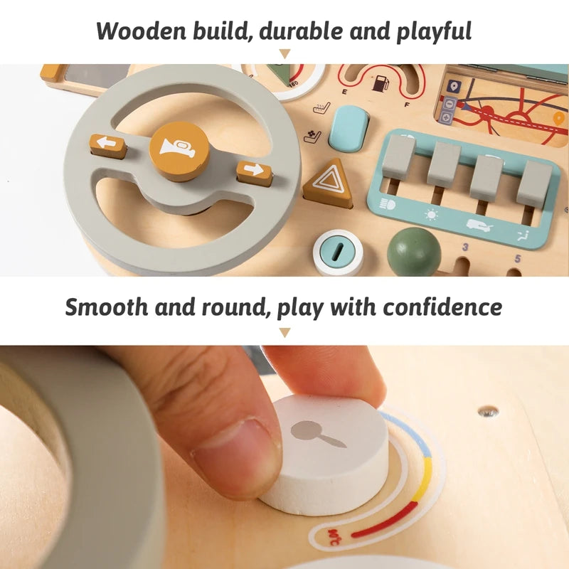 Montessori Baby Wooden Car Steering Wheel Activity Busy Board Education