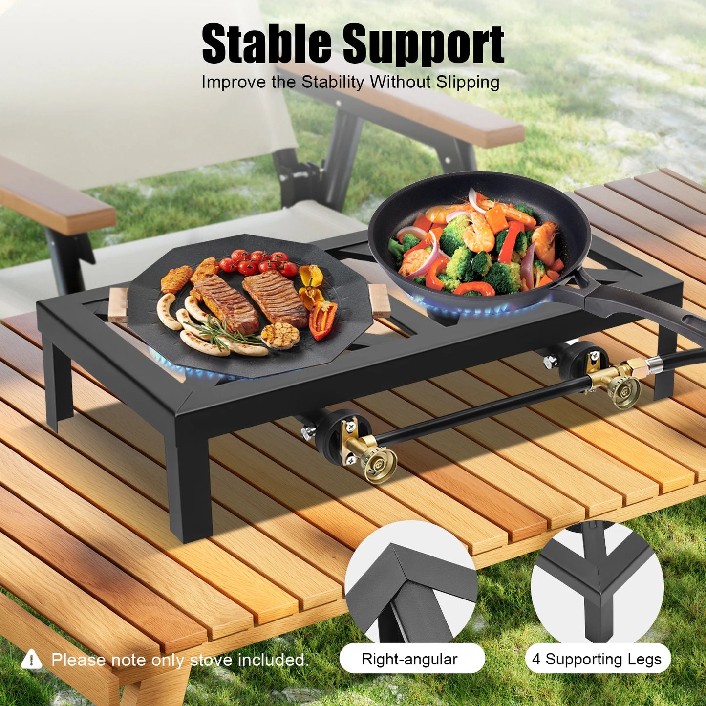 8000W Portable Double Burner Outdoor Gas Stove With 0 To 10 PSI Regulator Hose