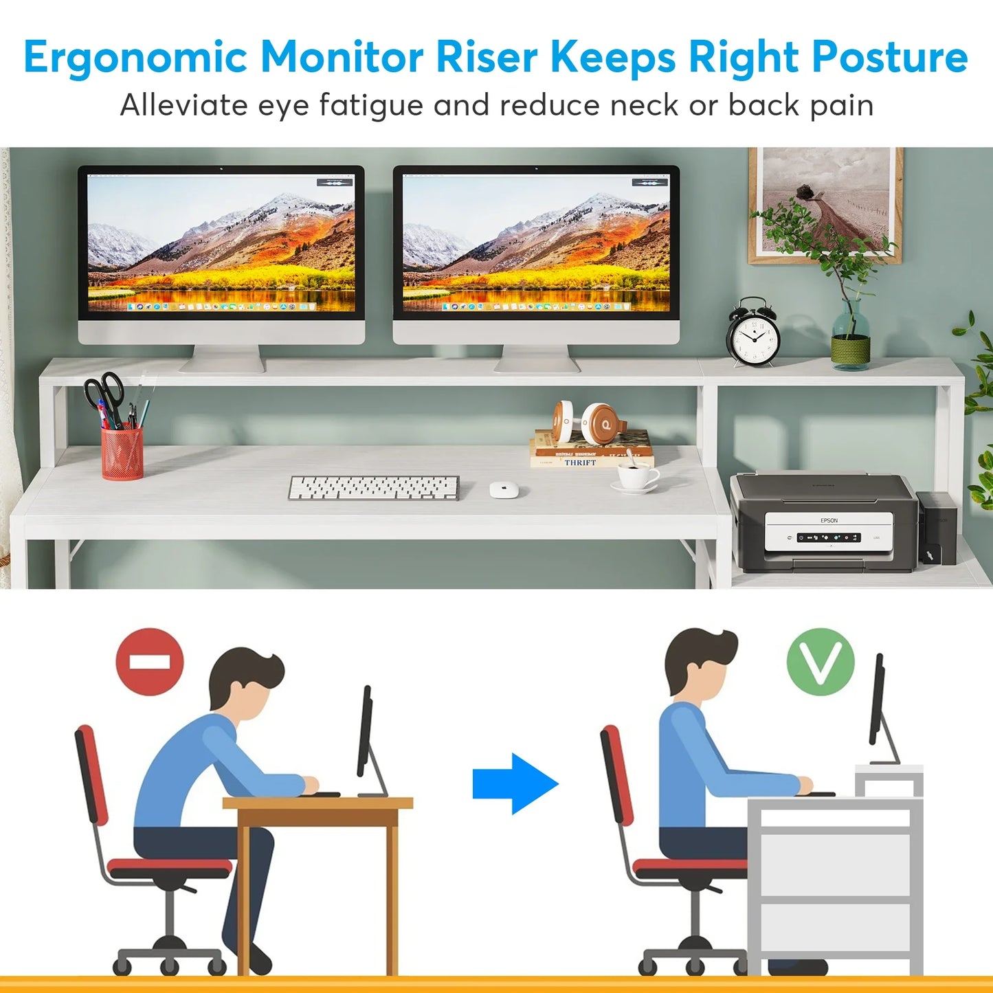 Tribesigns Computer Desk With File Drawer And Monitor Stand