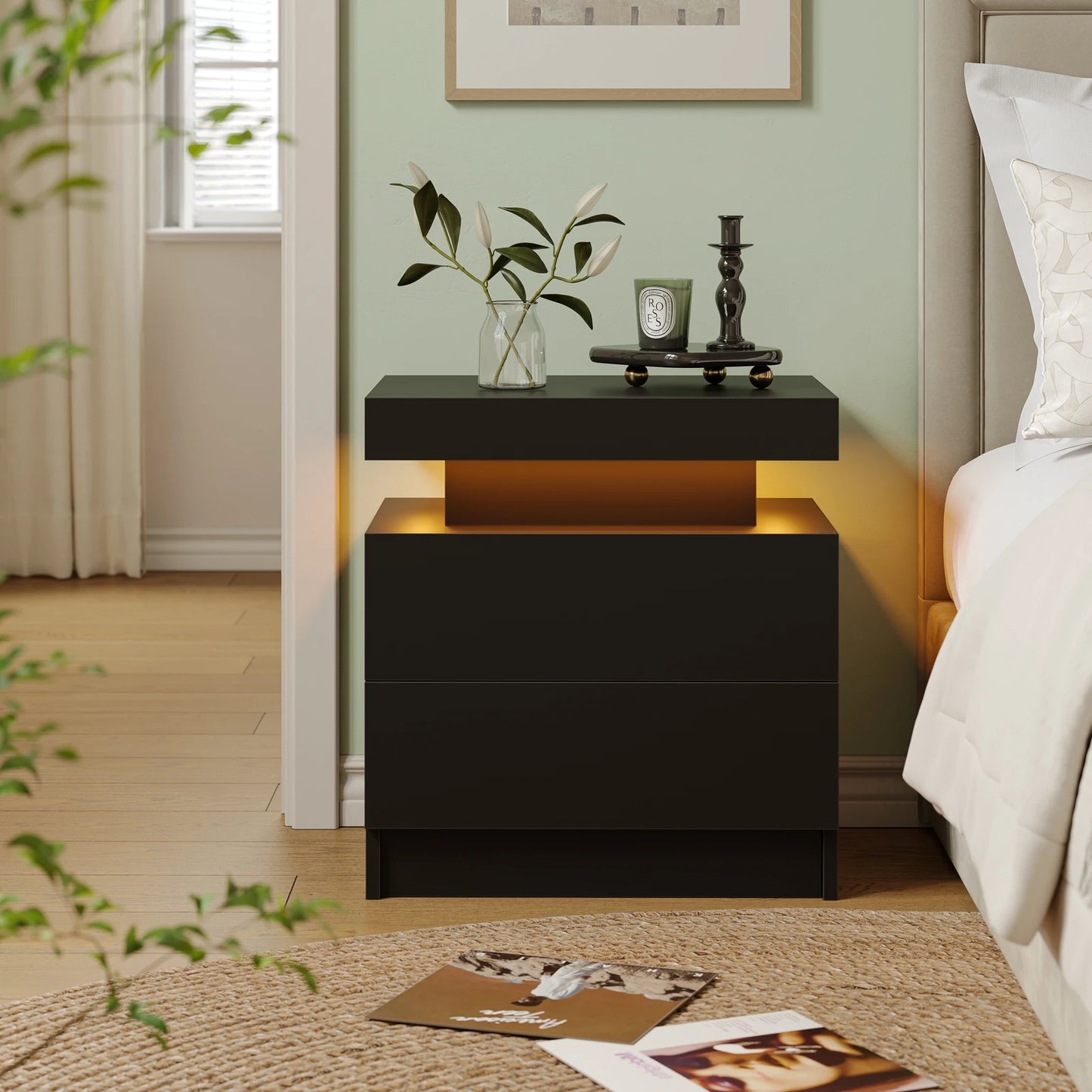 Cubehom LED Nightstands With 2 Drawers And RGB Lights