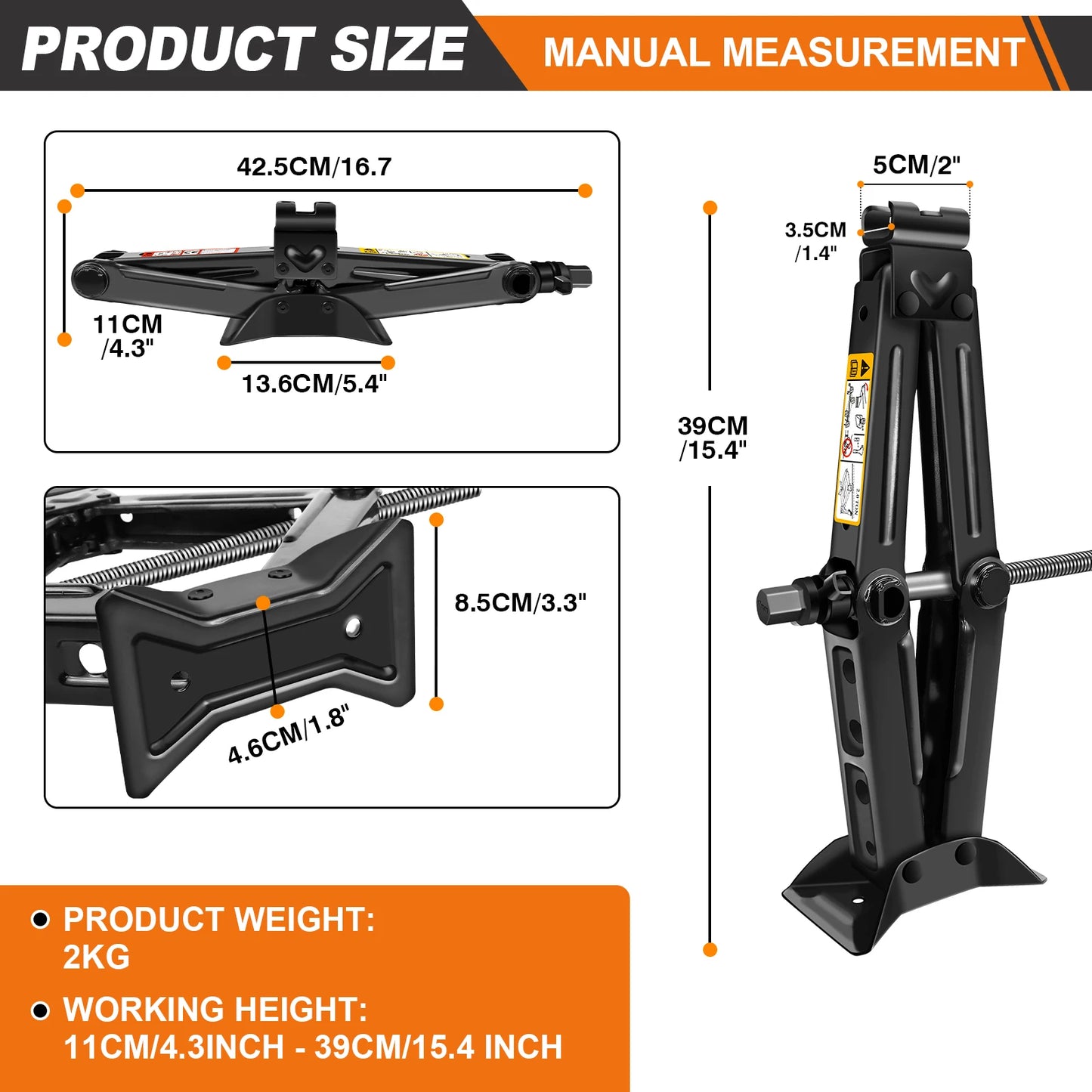 DayPlus 2 Ton Car Scissor Jack Emergency Crank Lift Stand