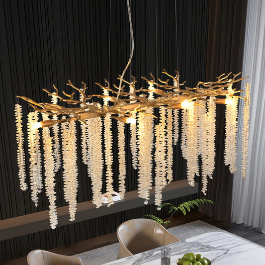 Modern Chandelier With Cascading Crystal Strings For Living Room