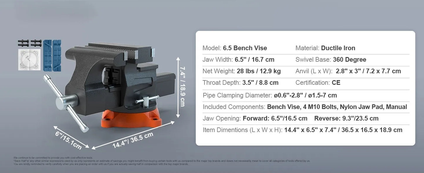 SucceBuy Bench Vise Heavy Duty Cast Iron With Swivel Base