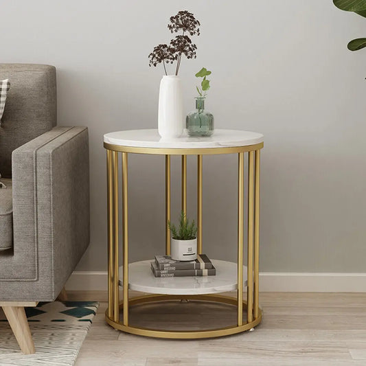 Wisfor 2-Tier Marble Round Side Table Jewelry Storage