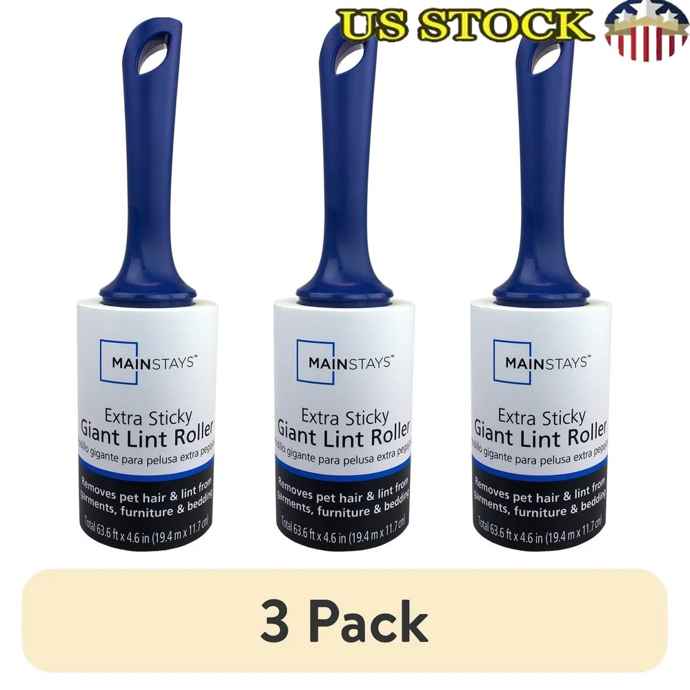 XMSJ 3 Pack Extra Sticky Giant Lint Roller 100 Sheets Easy Tear Ergonomic Handle