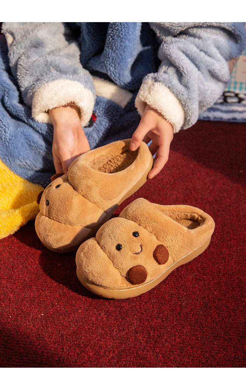LORGL Cute Cartoon Fluffy Slippers Women Men Indoor House Shoes