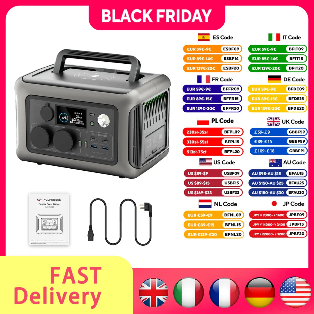 ALLPOWERS R600 Portable Power Station 299Wh LiFePO4 600W AC Outlets