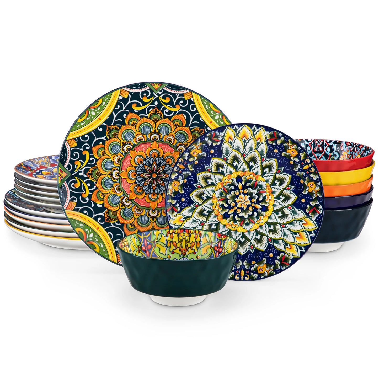 MALACASA Ceramic Dinnerware Set Bohemian Style Tableware for Six