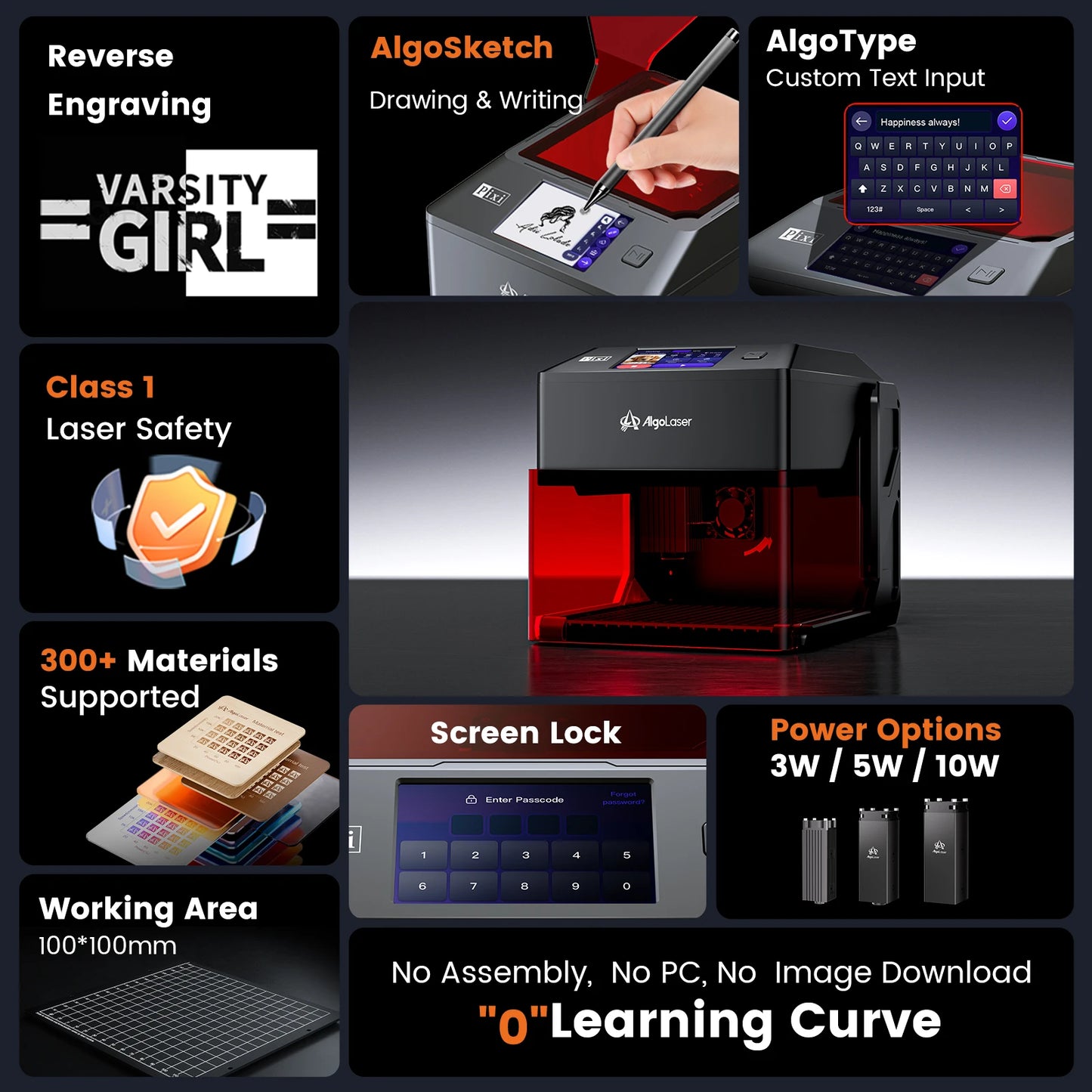 AlgoLaser Pixi 10W Touch Screen Desktop Engraving Machine