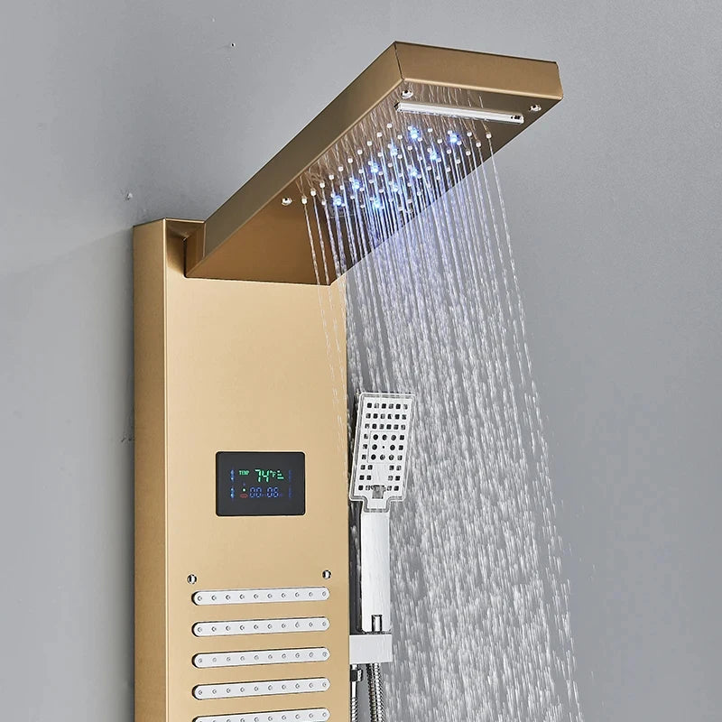 MYQualife Shower Panel LED Light Bath Column With Waterfall Jets