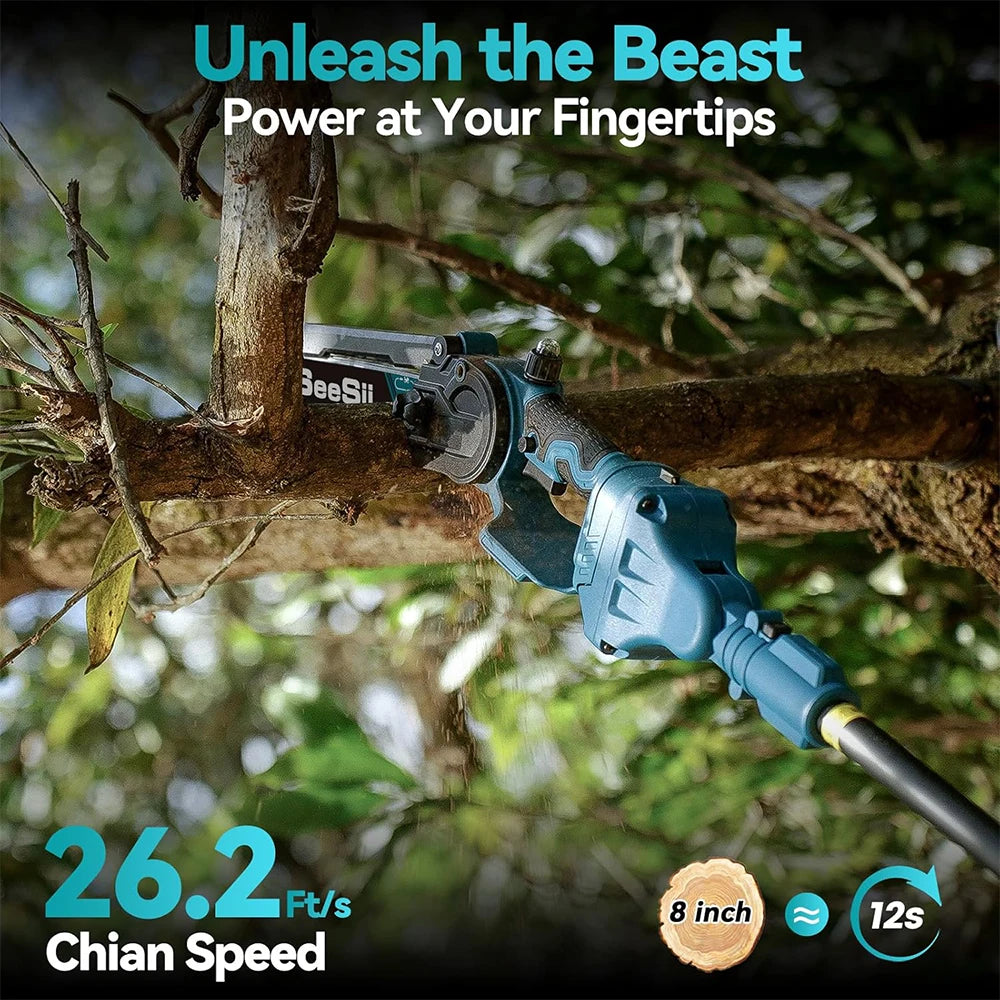 Seesii Polesaw High branch saw Cordless 8'' Electric Chainsaw with 3M Extension Pole for Tree Trimming Limb Cutter Pruner