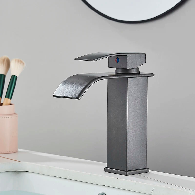 MYQualife Waterfall Bathroom Faucet Deck Mounted Single Hole Mixer Tap