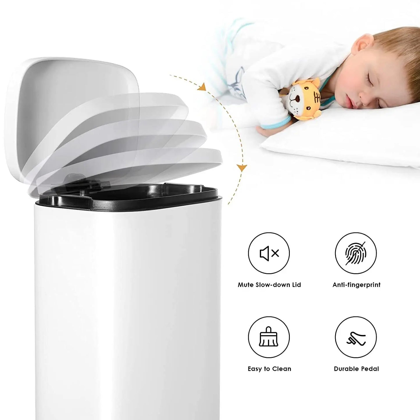 Rectangular Trash Can With Soft Close Pedal Stainless Steel