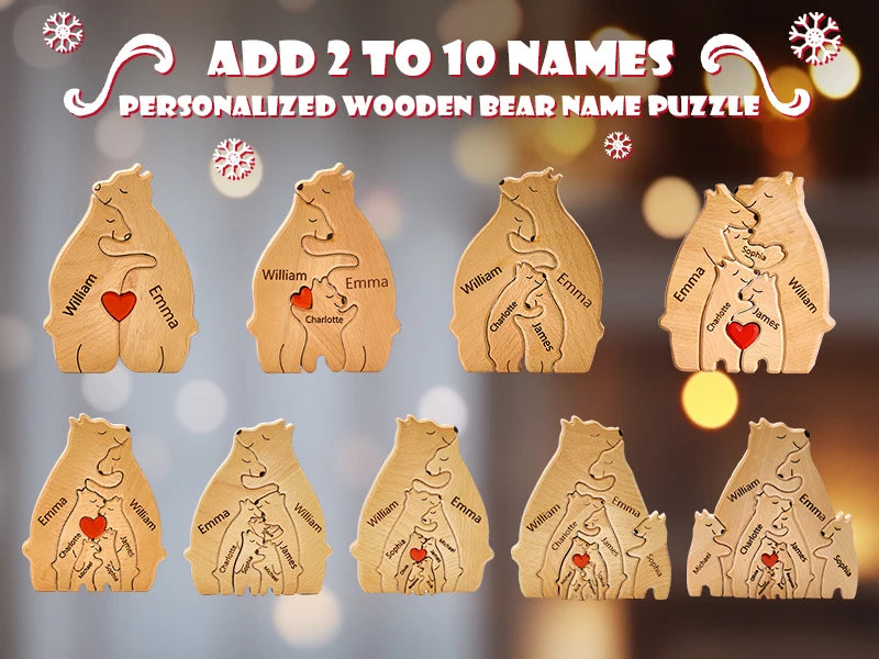 NONEDropshipping Bear Family Wooden Puzzle With Free Engraving Name