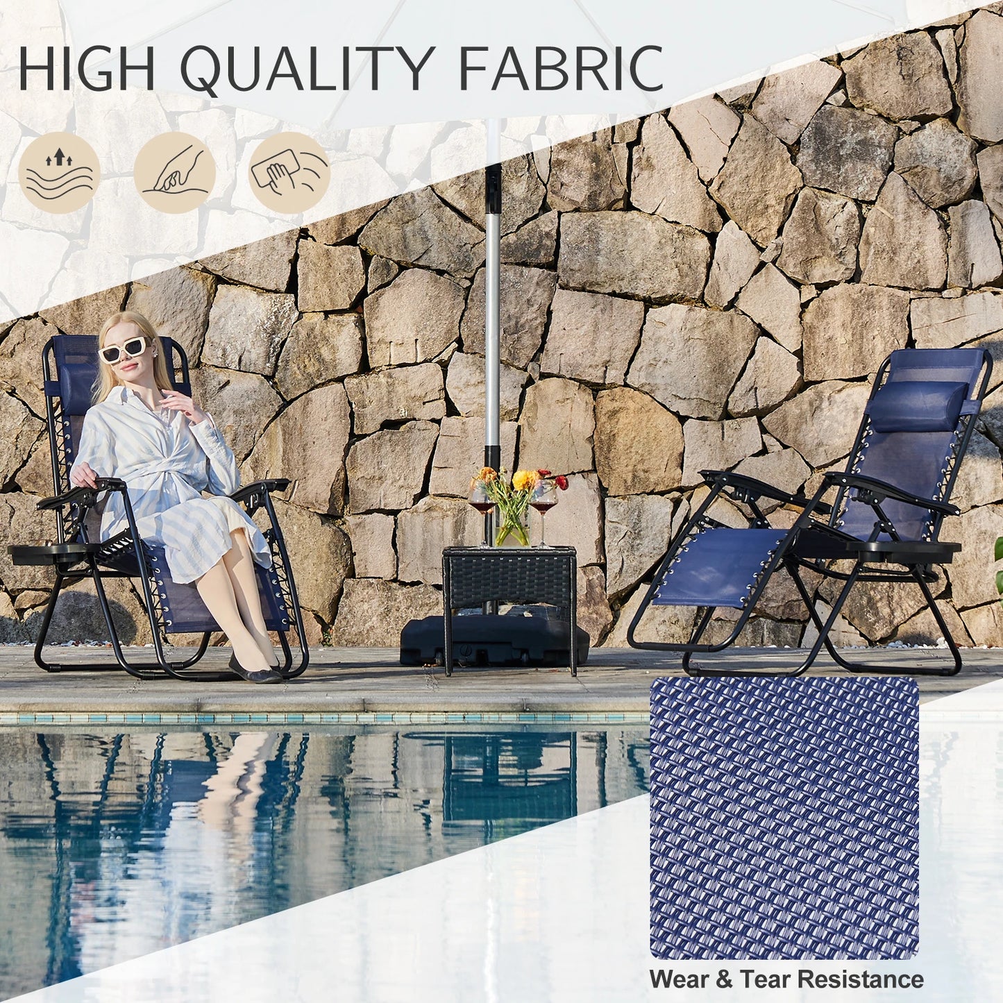 JHK Zero Gravity Set of 2 Portable Recliner Camping Patio Outdoor Garden Lounge Chair with Cup Holder Trays Adjustable Pillow