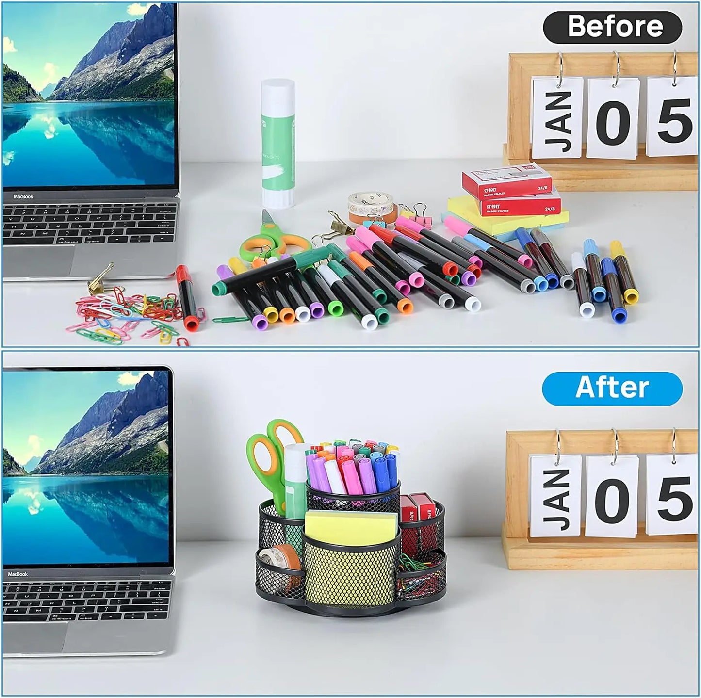 Desk Pen Holder 360 Degree Rotating Pencil Cup Organizer