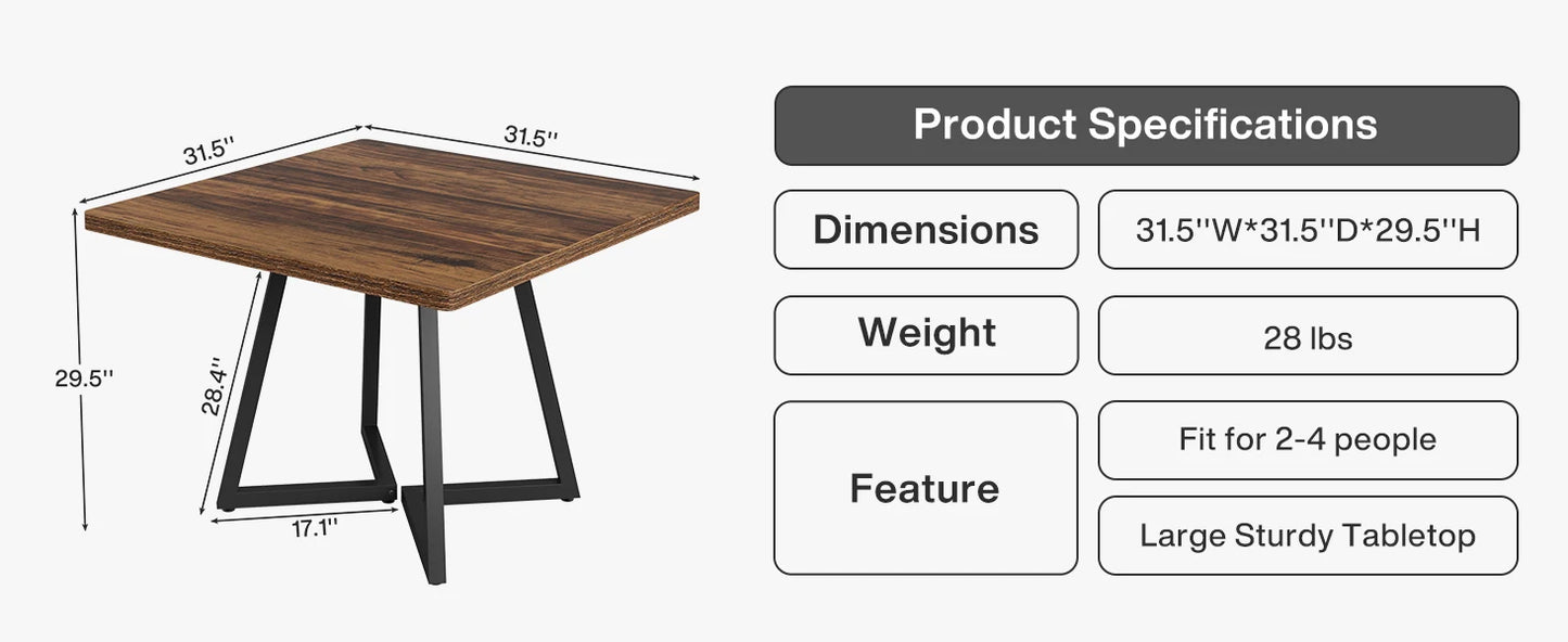 Tribesigns Square Dining Table For Four With Metal Base