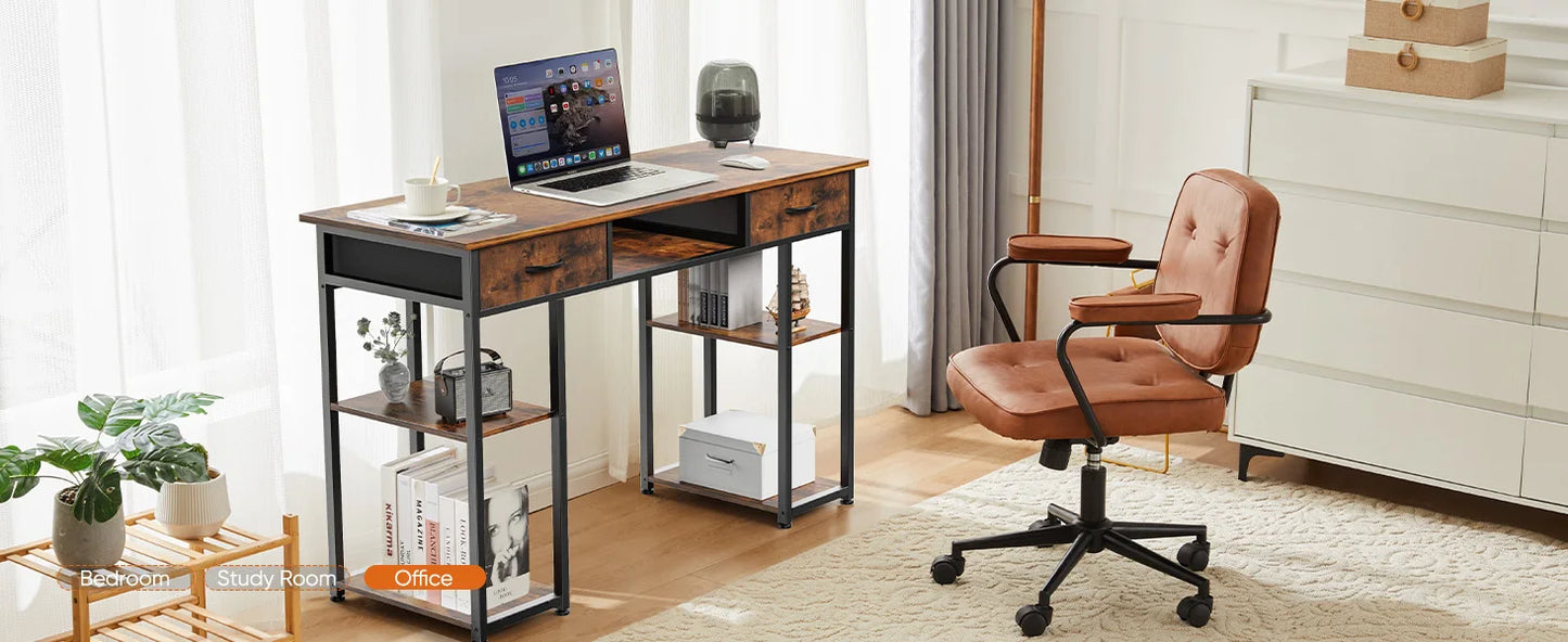 JHK Gaming Desk With Fabric Drawers Storage And Metal Frame