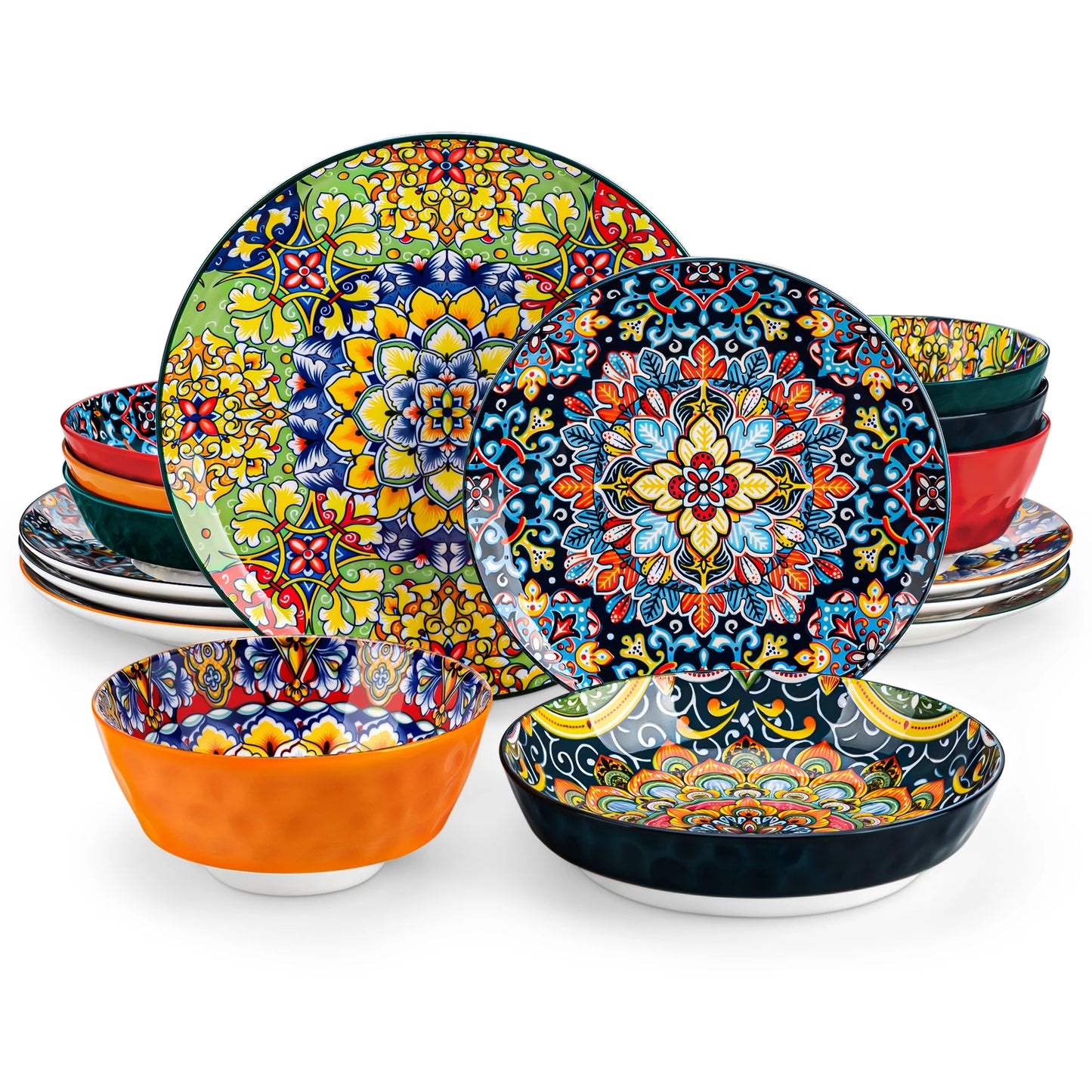 MALACASA Ceramic Dinnerware Set Bohemian Style Tableware for Six