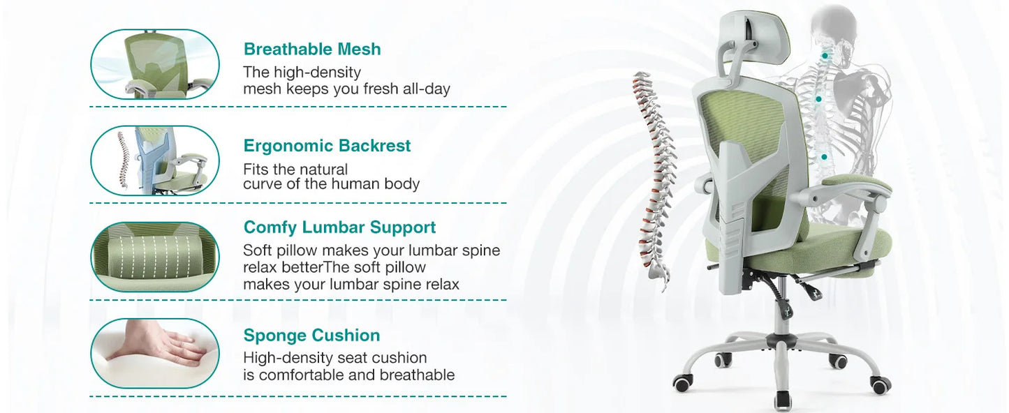 JHK Reclining Ergonomic High Back Mesh Office Chair Lumbar Support