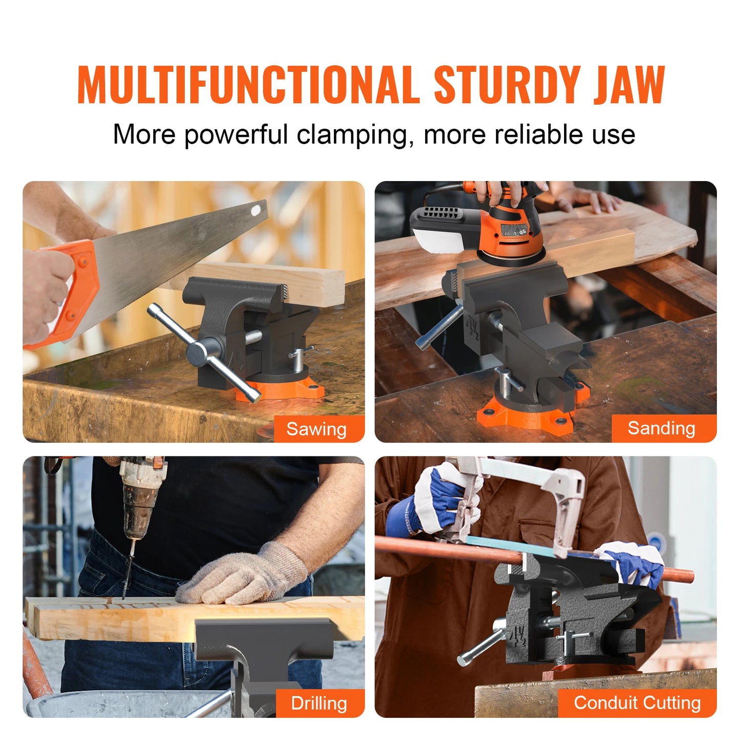 SucceBuy Bench Vise Heavy Duty Cast Iron With Swivel Base