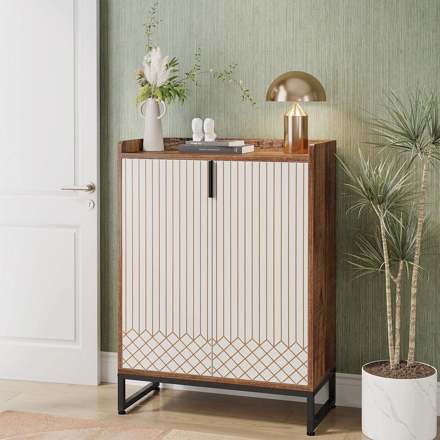 Tribesigns 5-Tier Shoe Cabinet With Doors Wood Storage Organizer
