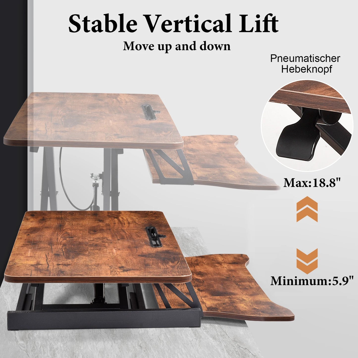 37" Wide Stand Up Desk Riser, Home Office Height Adjustable Standing Desk Converter