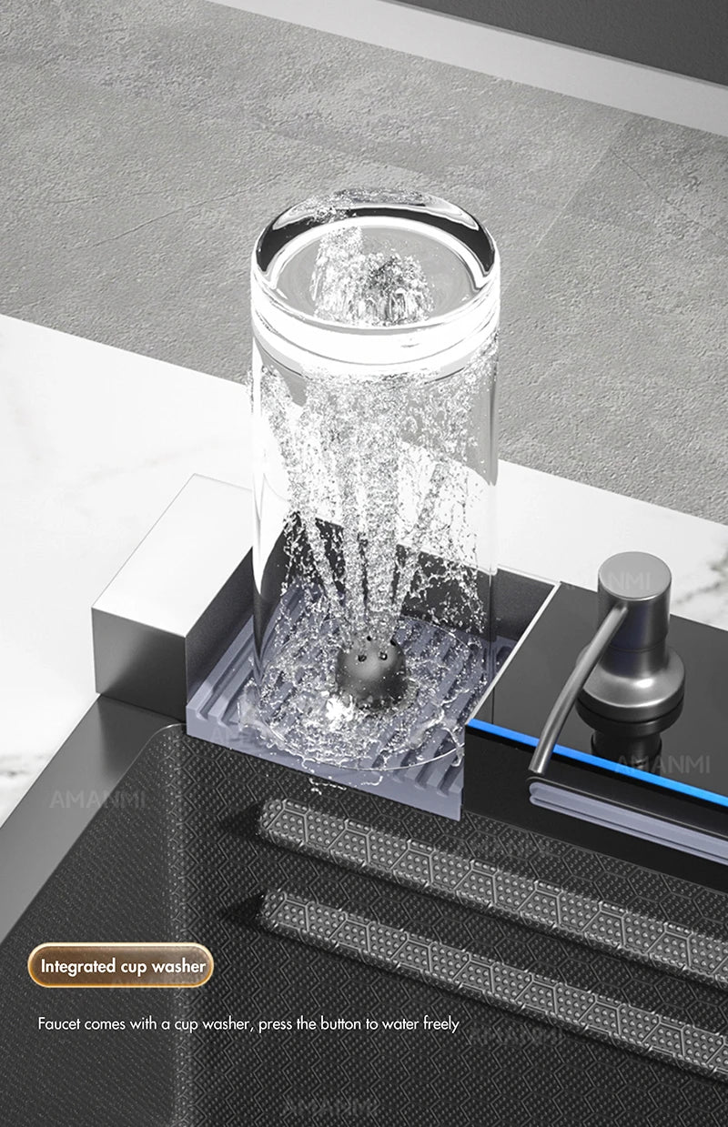 MYQualife 304 Stainless Steel Waterfall Kitchen Sink Digital Display Faucet