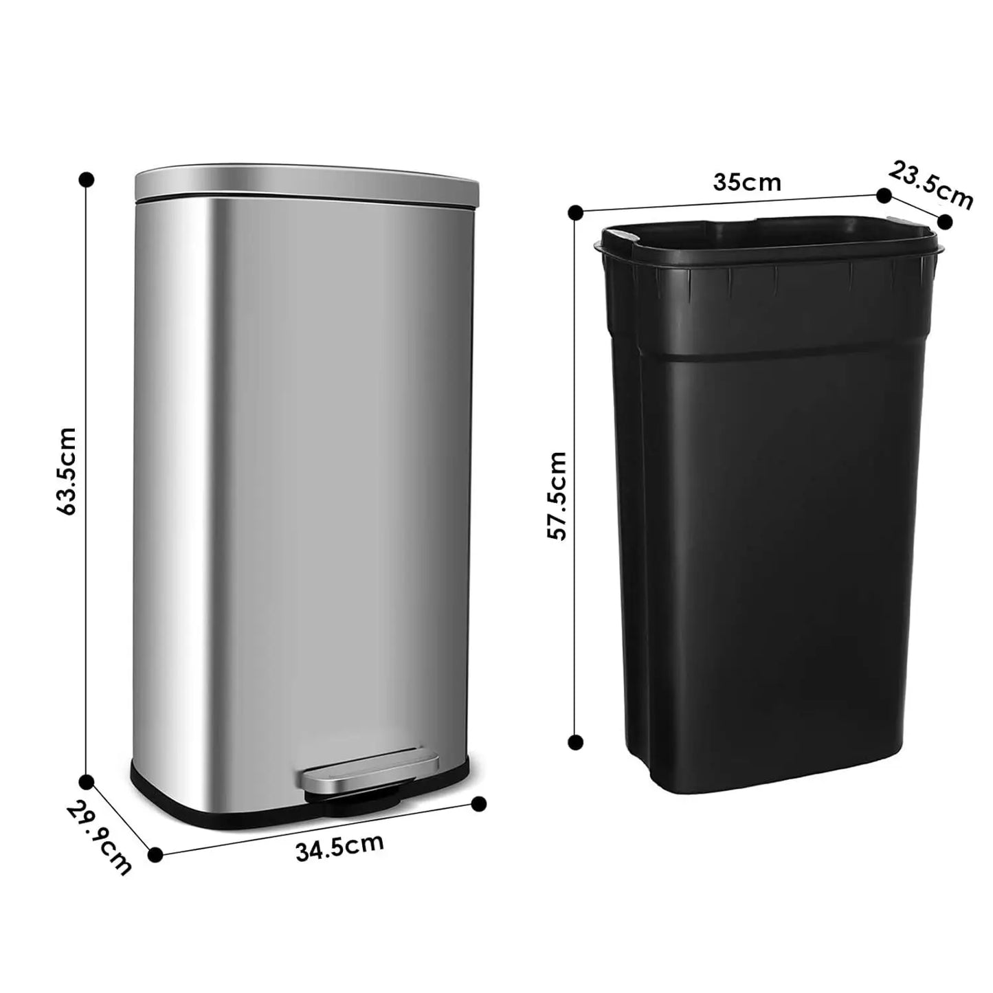 Rectangular Trash Can With Soft Close Pedal Stainless Steel