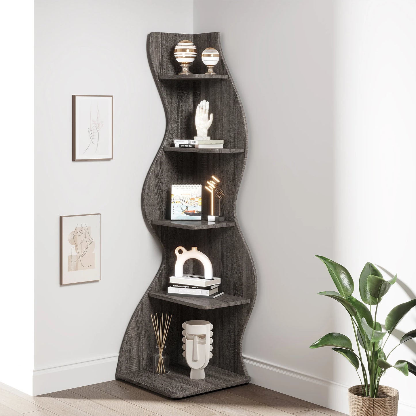 Tribesigns 5 Tier Corner Shelf Wall Bookshelf Plant Stand