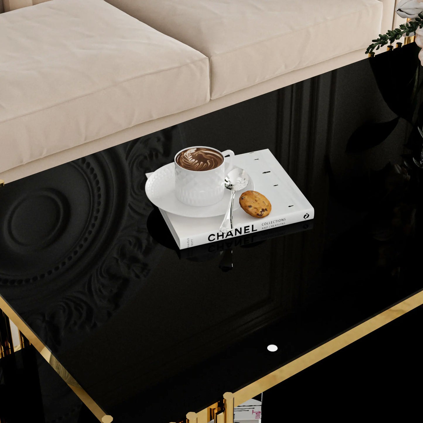 Stainless Steel Rectangle Glass Coffee Table Living Room Gold Leg