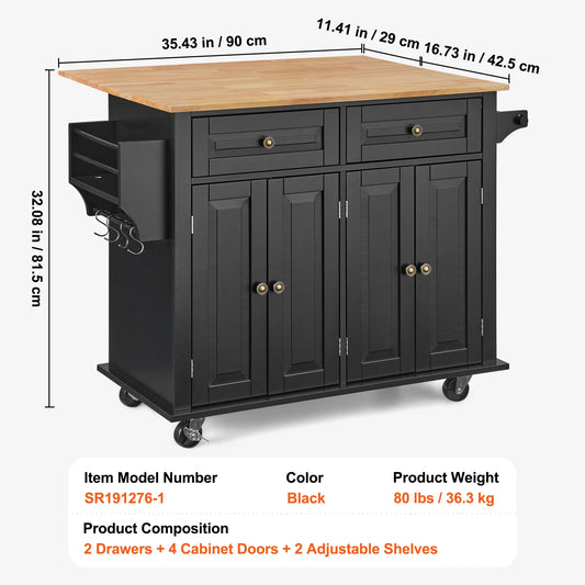 SucceBuy Kitchen Island Cart With Wood Top Storage Cabinet