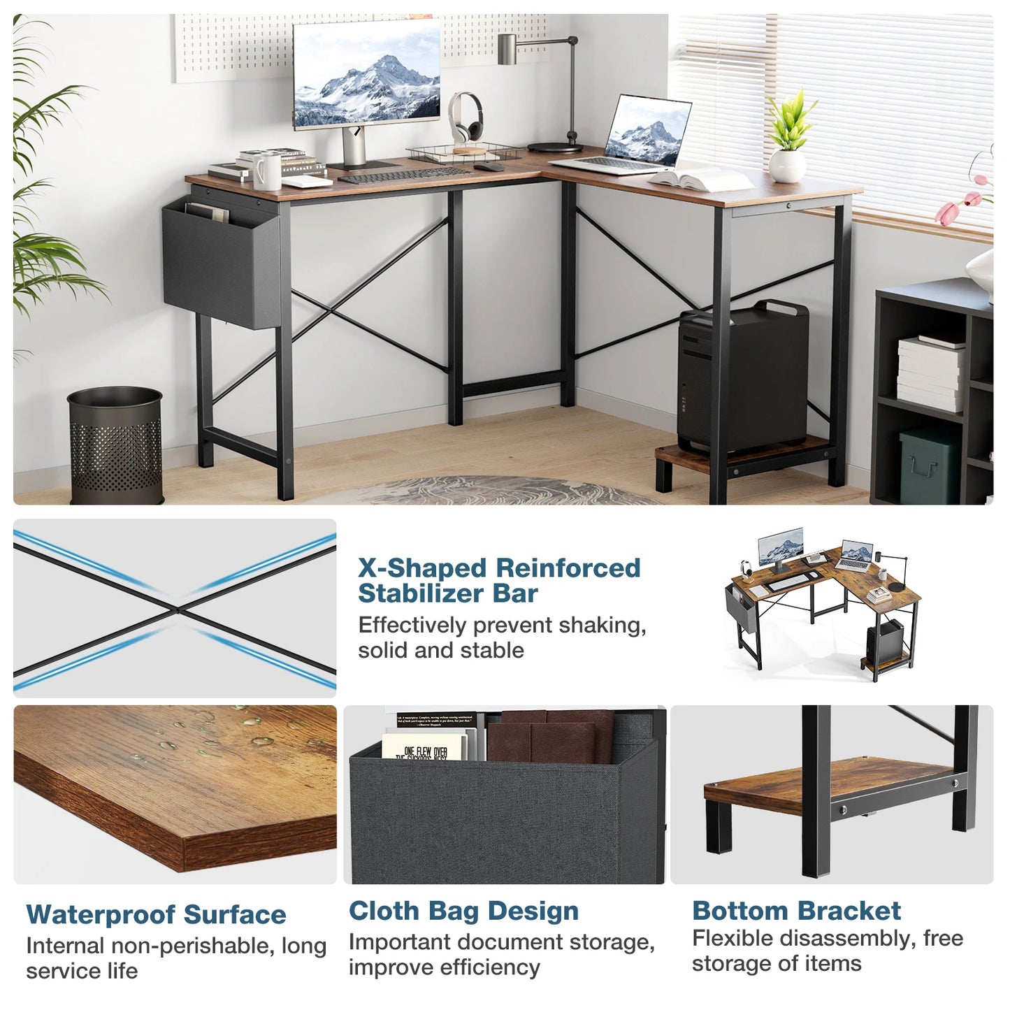 JHK Gaming Corner L Shaped Office Desk With CPU Storage