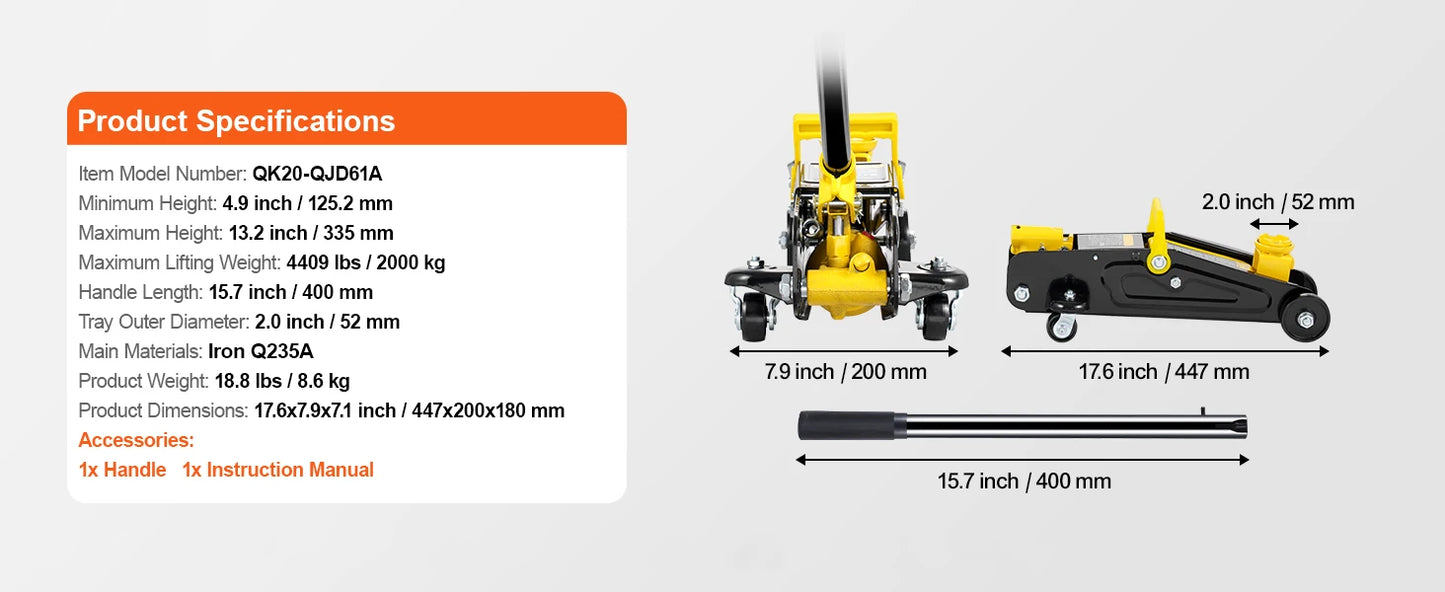 SucceBuy Low Profile Floor Jack 2 Ton Hydraulic Car Jack
