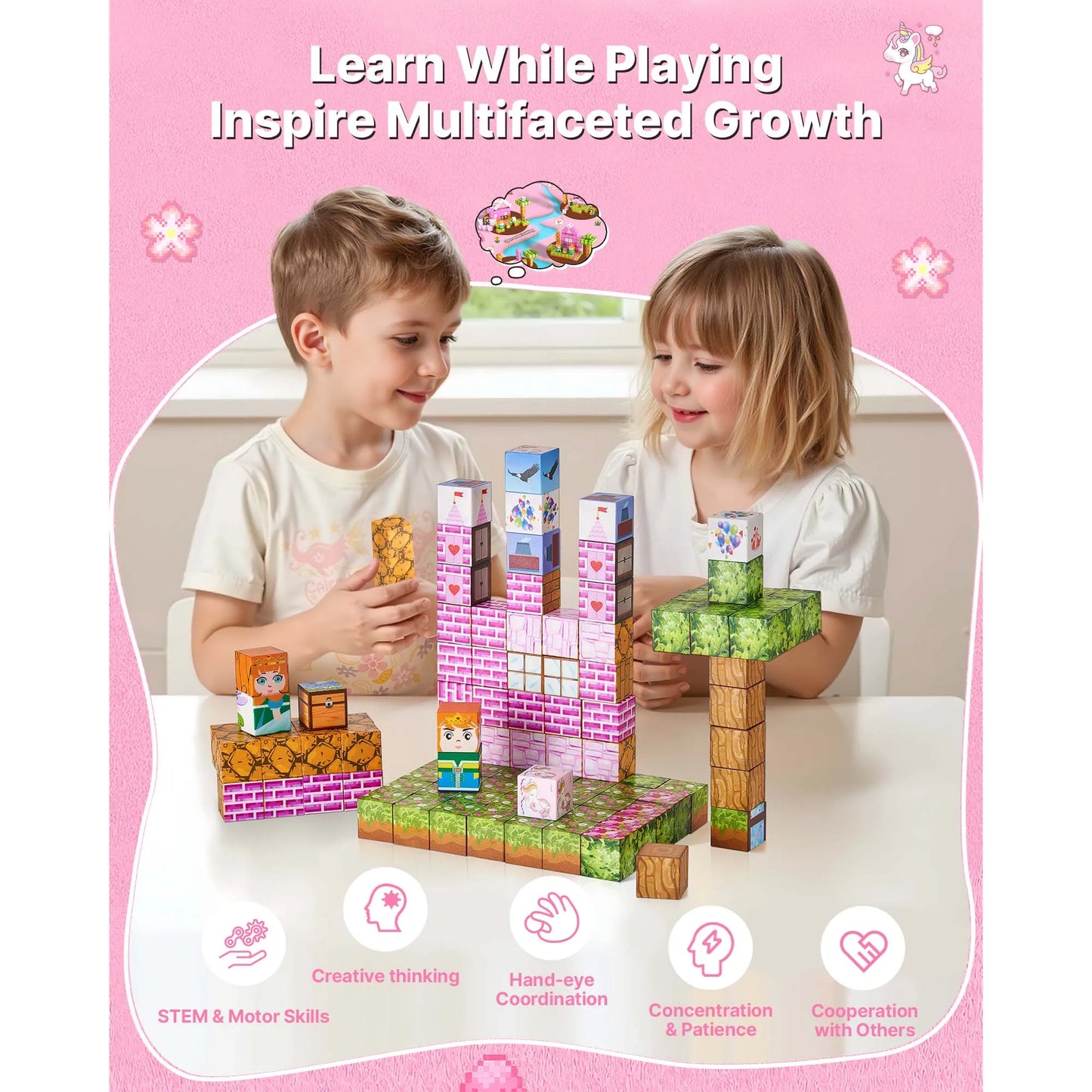 SucceBuy Magnetic Blocks Princess Castle Set Stem Toys for Kids