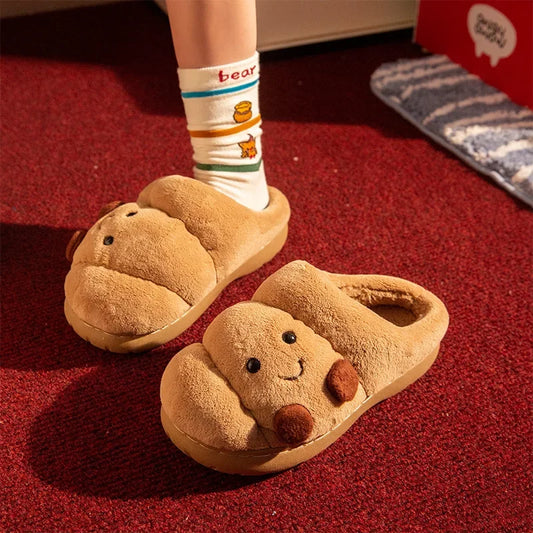 LORGL Cute Cartoon Fluffy Slippers Women Men Indoor House Shoes