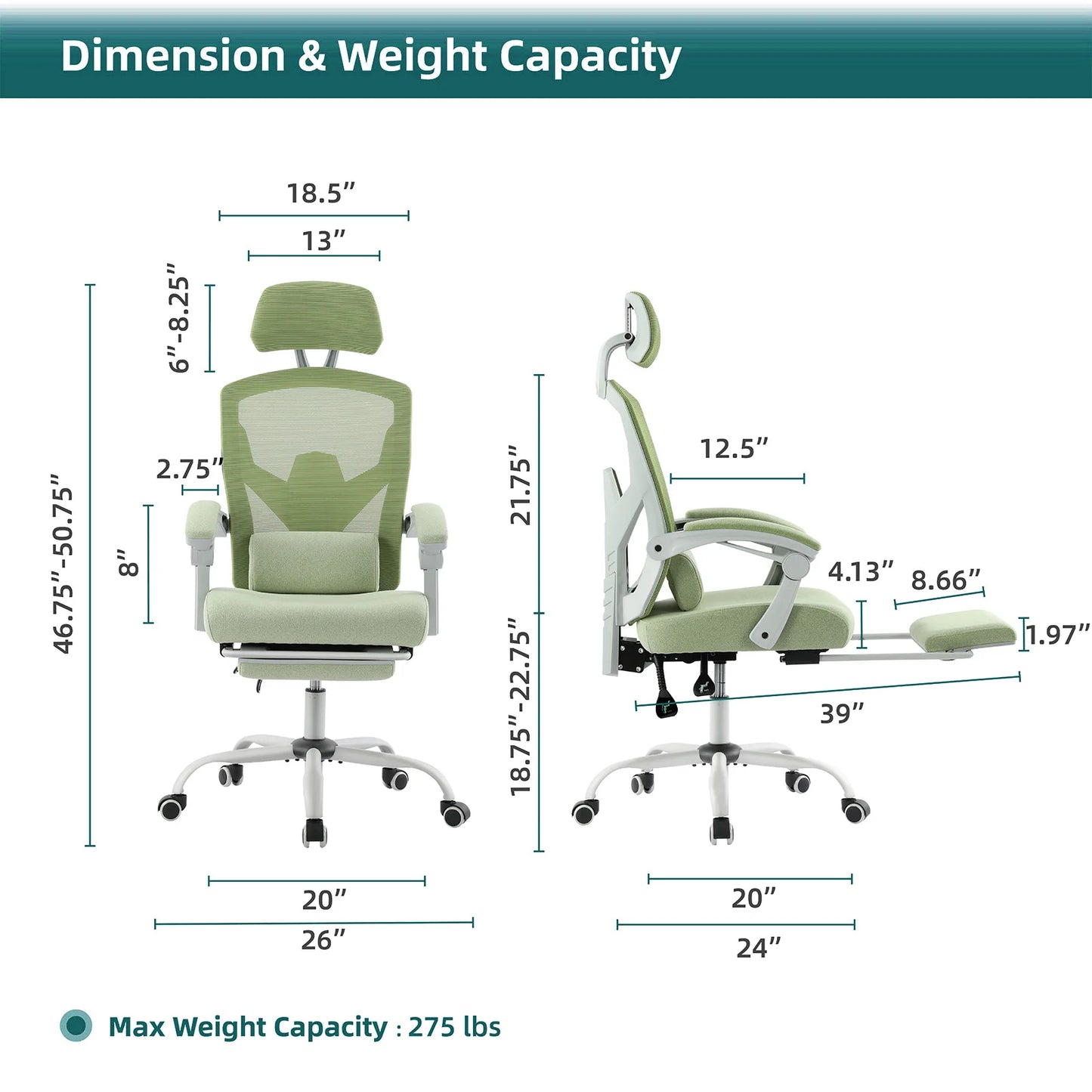 JHK Reclining Ergonomic High Back Mesh Office Chair Lumbar Support