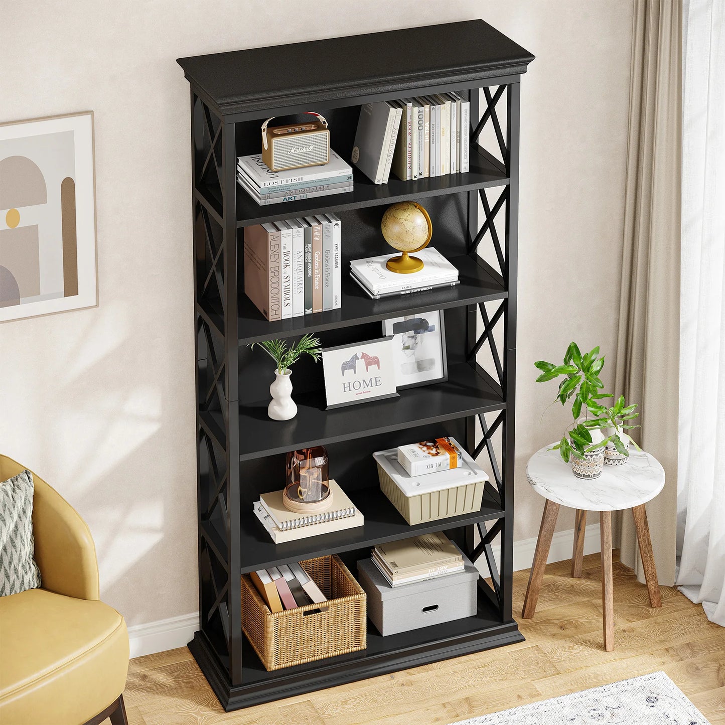 Tribesigns 6-Tier Bookcase, 71 Inches Industrial Bookshelves and Bookcases, Floor Standing 5 Shelf Display Storage Shelves