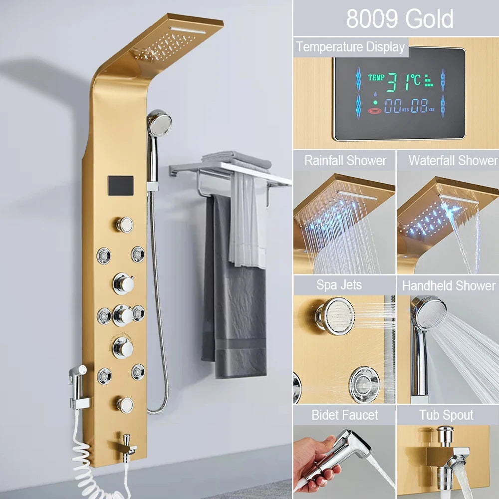 MYQualife Shower Panel LED Light Bath Column With Waterfall Jets
