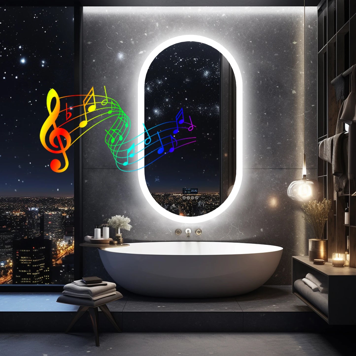 LUVODICRI LED Lighted Bluetooth Bathroom Mirror Backlit With Anti Fog