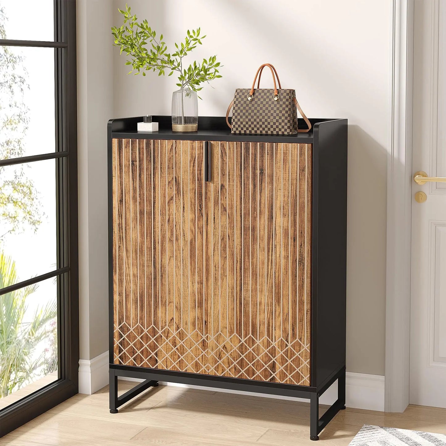 Tribesigns 5-Tier Shoe Cabinet With Doors Wood Storage Organizer
