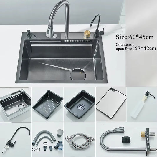 MYQualife 304 Stainless Steel Waterfall Kitchen Sink Digital Display Faucet