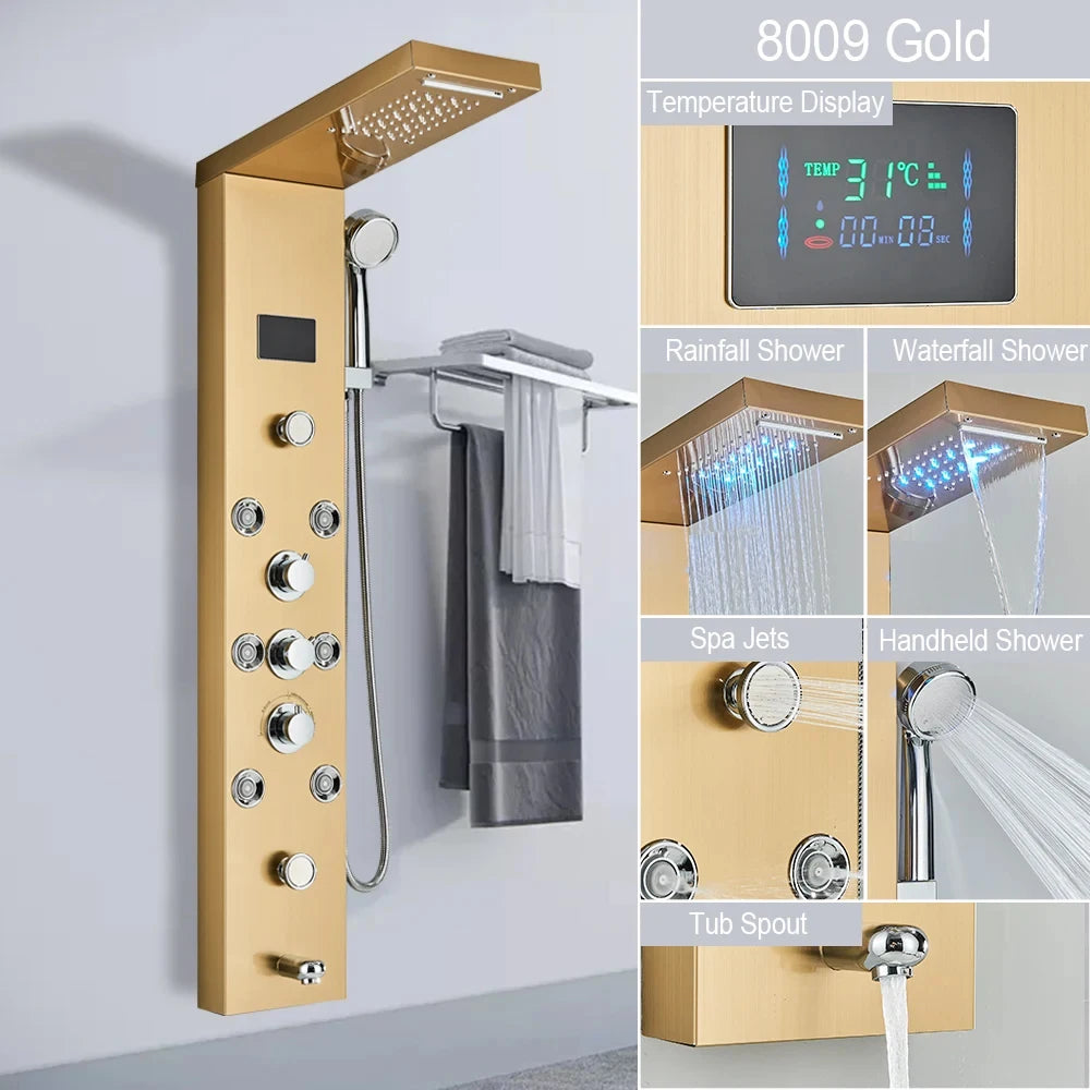 MYQualife Shower Panel LED Light Bath Column With Waterfall Jets