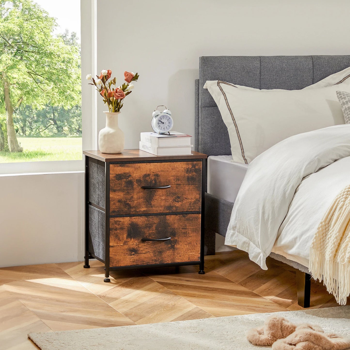 JHK Nightstand Bedside Table With Storage Drawers For Bedroom