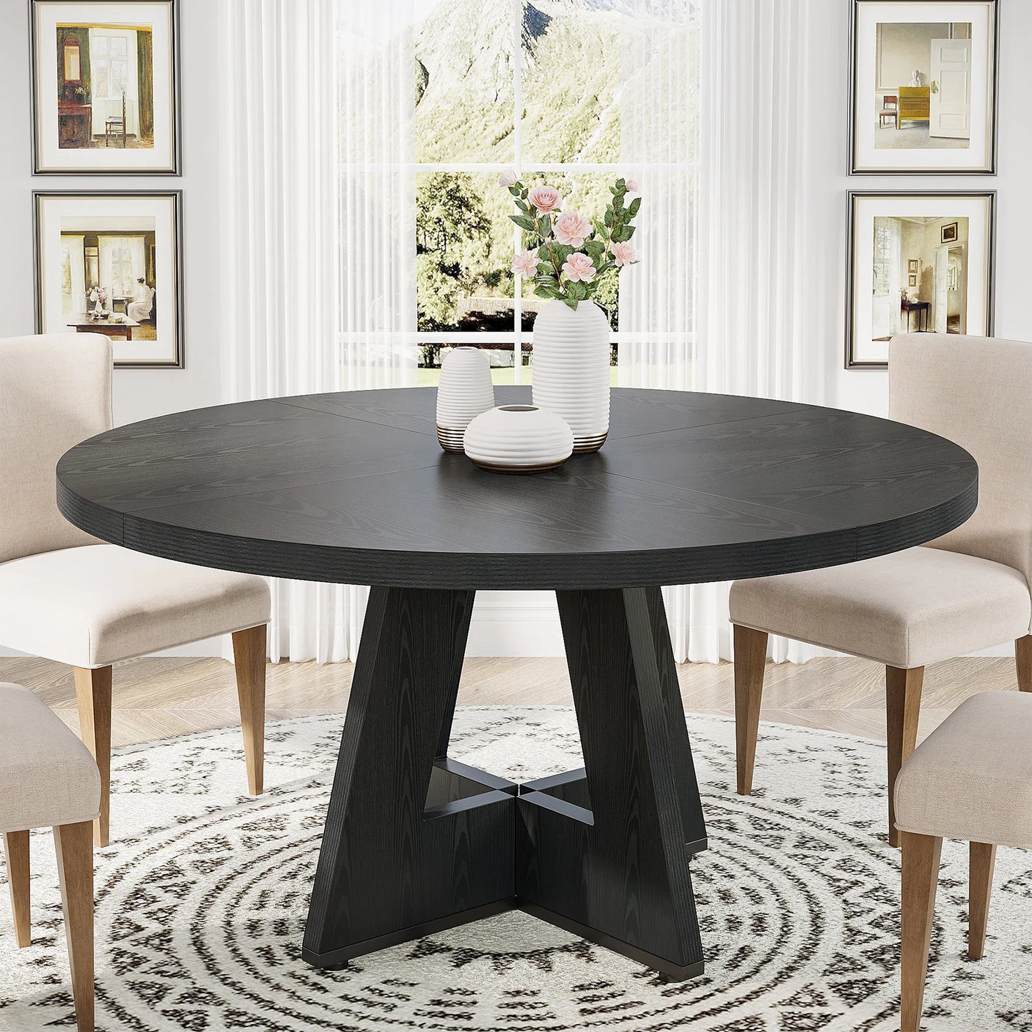 Tribesigns Round Dining Table for Four Kitchen Farmhouse Dining Room