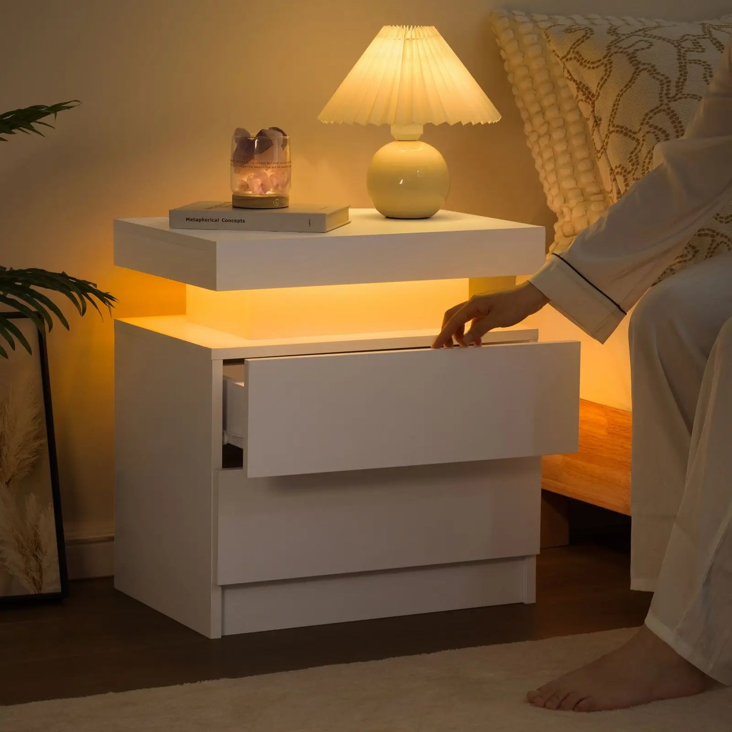 Cubehom LED Nightstands With 2 Drawers And RGB Lights