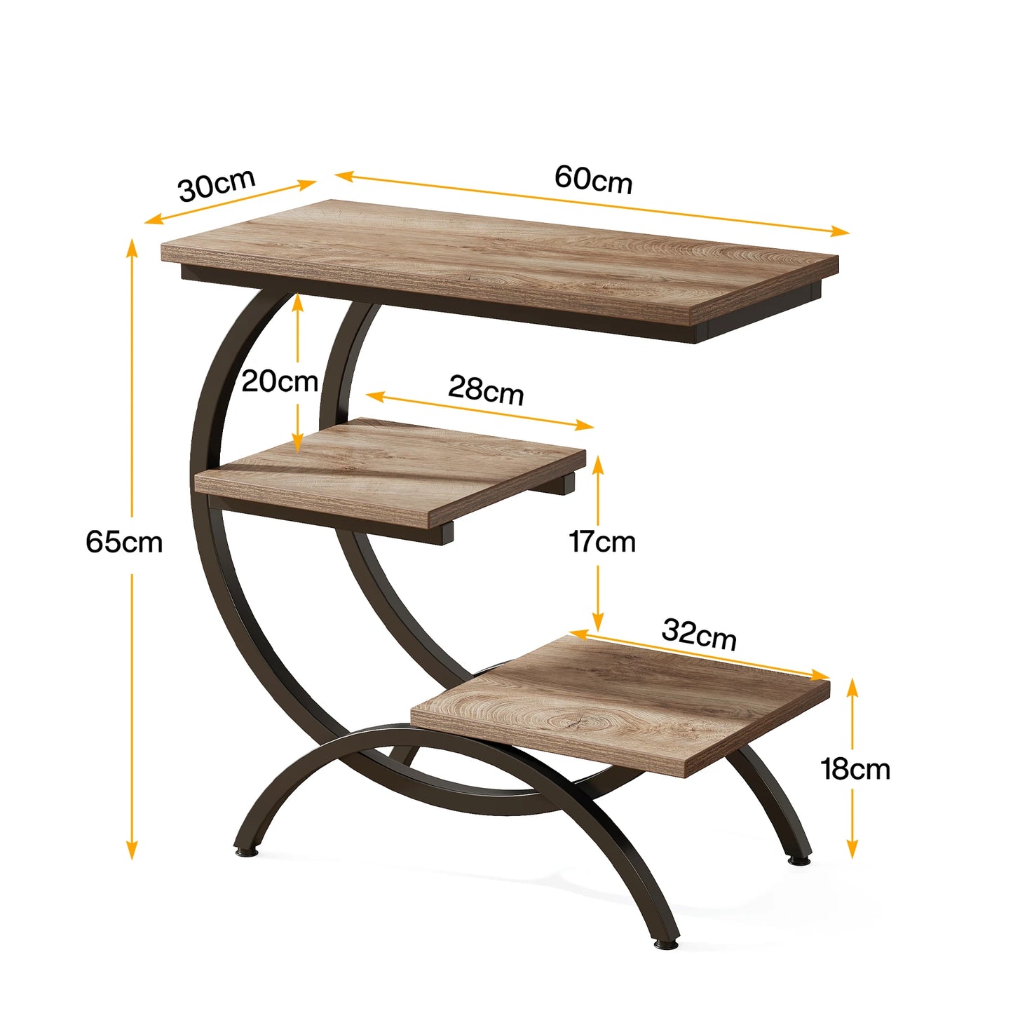 Tribesigns Industrial 3 Tier C Shaped End Table with Storage