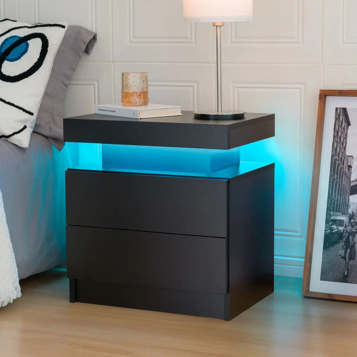 Cubehom LED Nightstands With 2 Drawers And RGB Lights