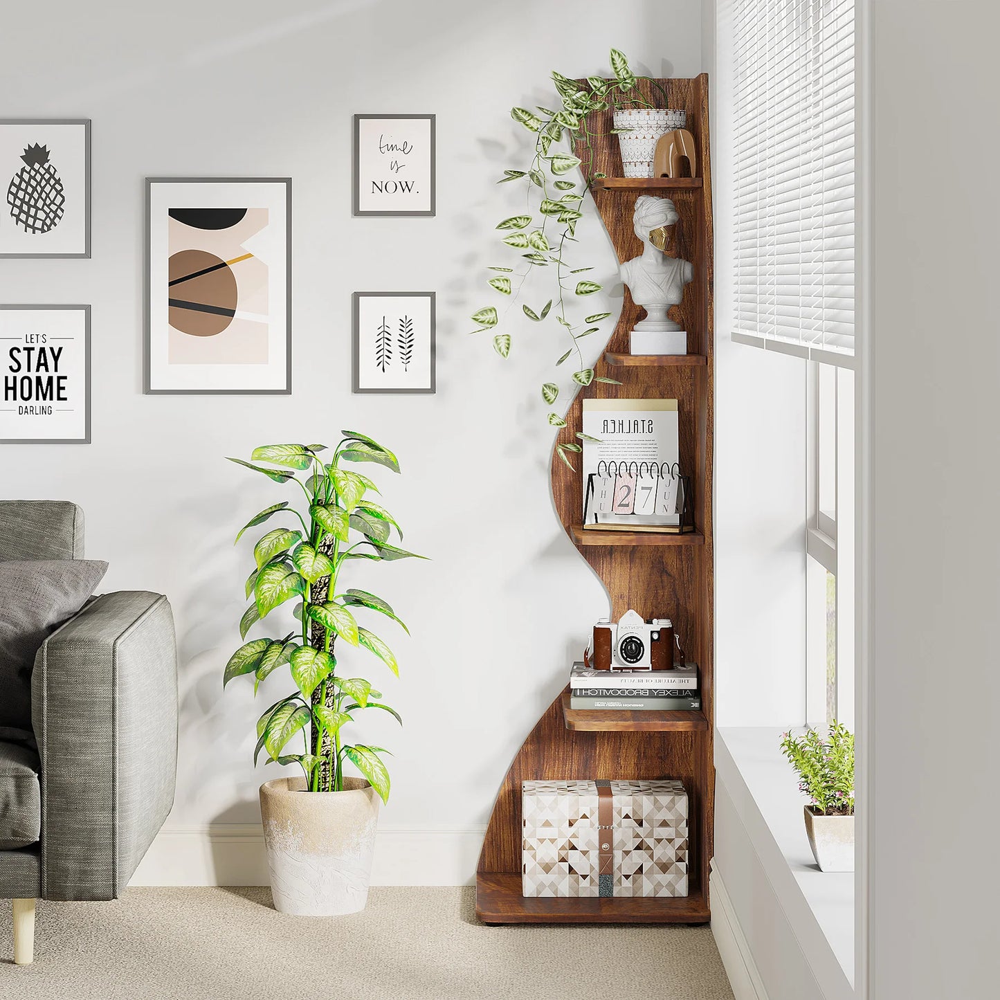 Tribesigns 5 Tier Corner Shelf Wall Bookshelf Plant Stand